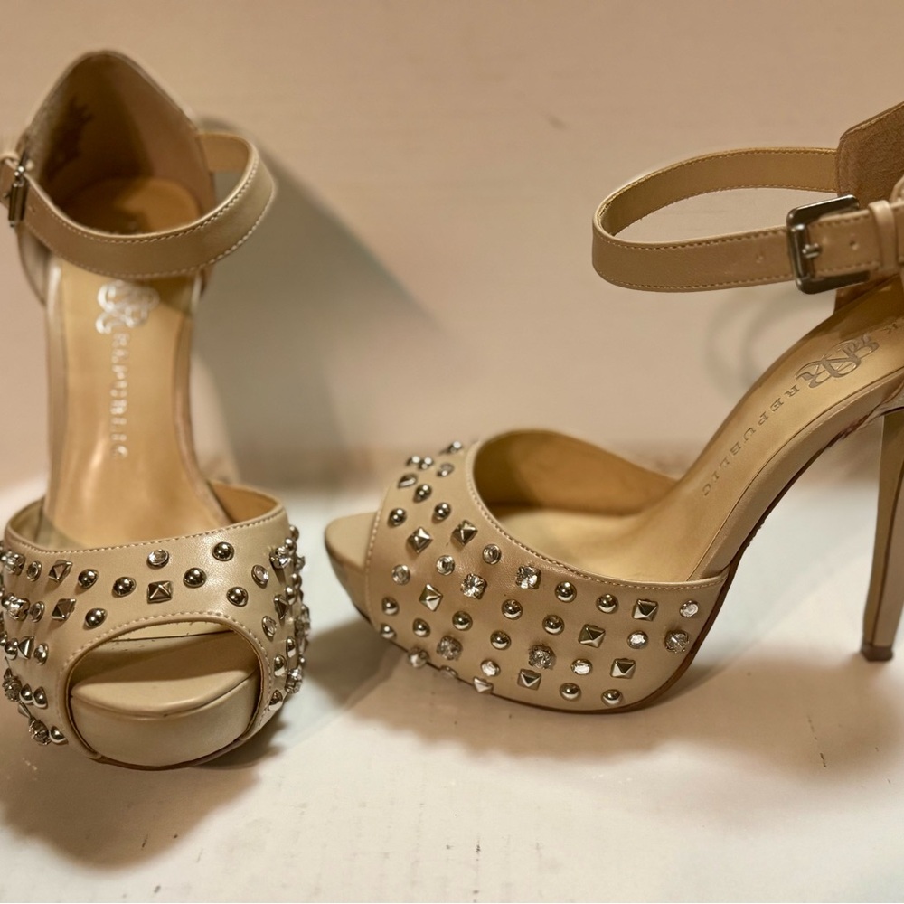 Rock & Republic Tan Stiletto Heels with Silver Studs